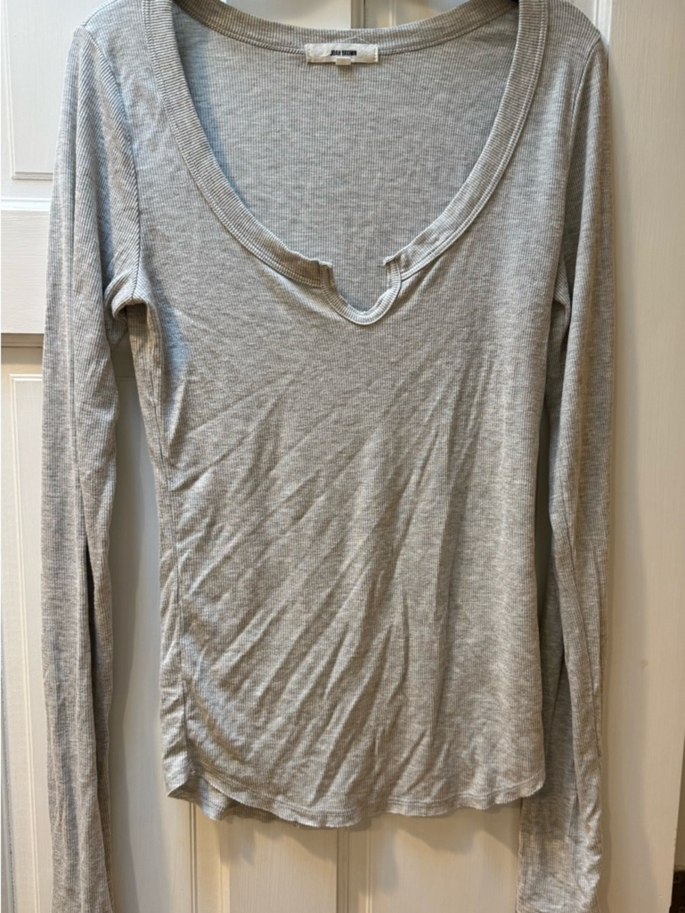 Joah Brown Light Heather Gray Ribbed Notch V-Neck Tank